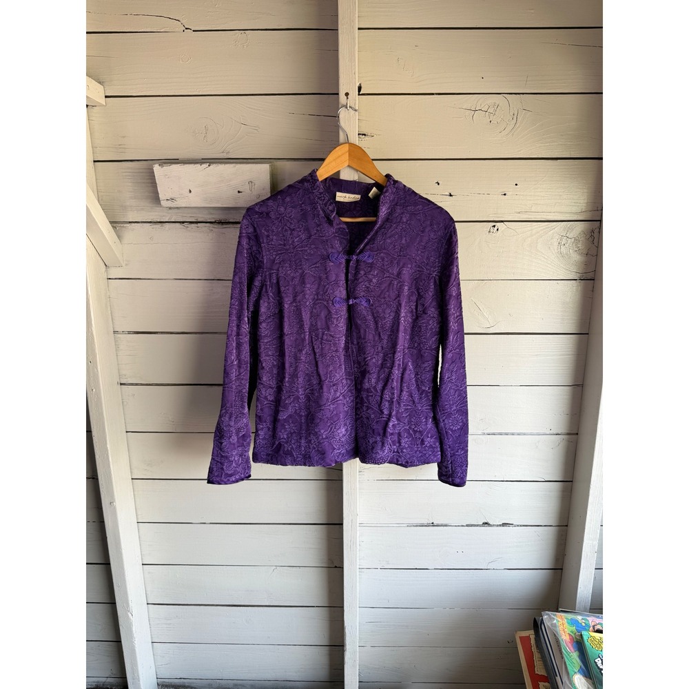 Marsh Landing Purple Floral Jacquard Mandarin Collar Frog Button Jacket Womens M